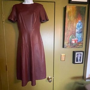 Zara Woman Short Sleeve Faux Leather Midi Fit and Flare Dress